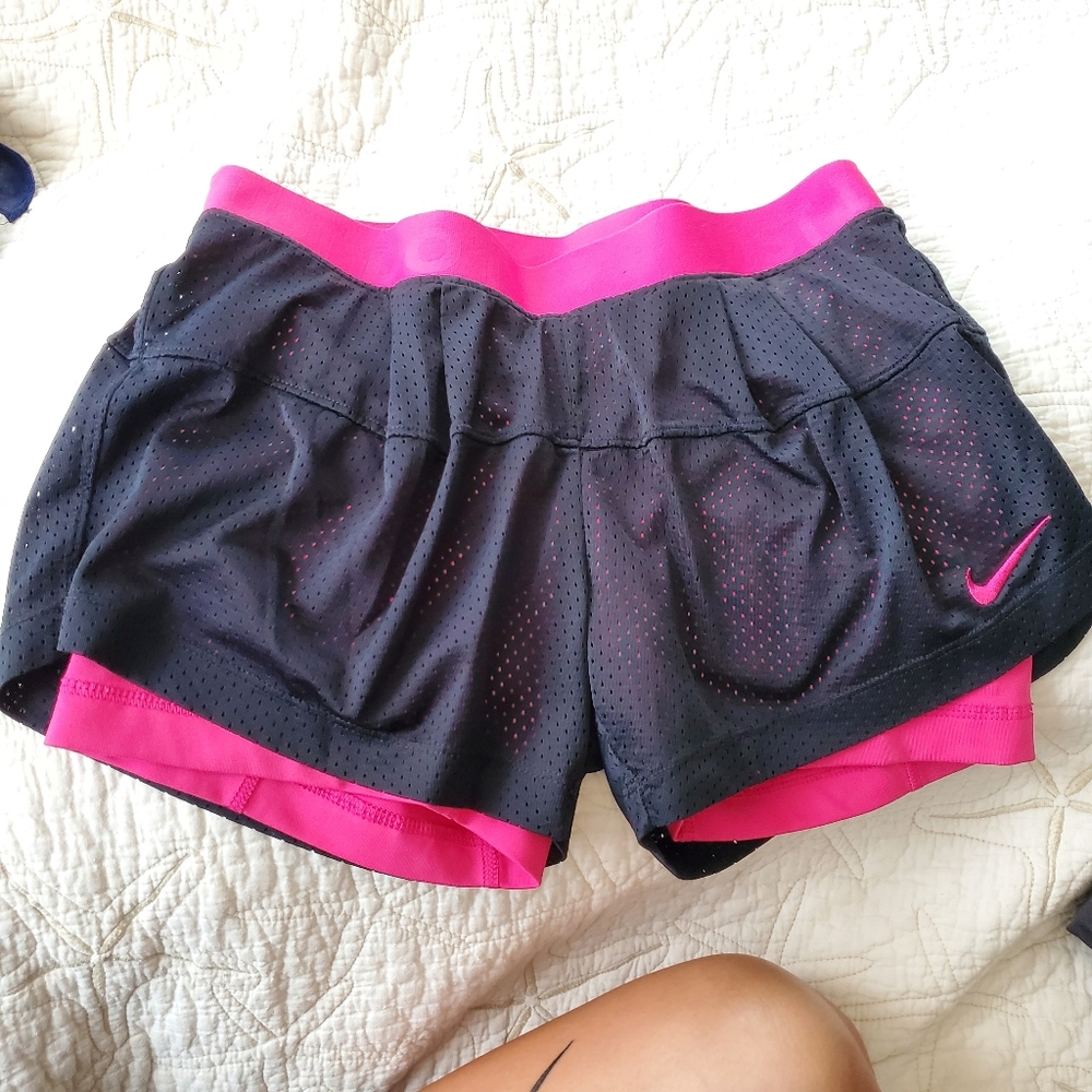 Nike dri-fit pink black Double Up active shorts size S